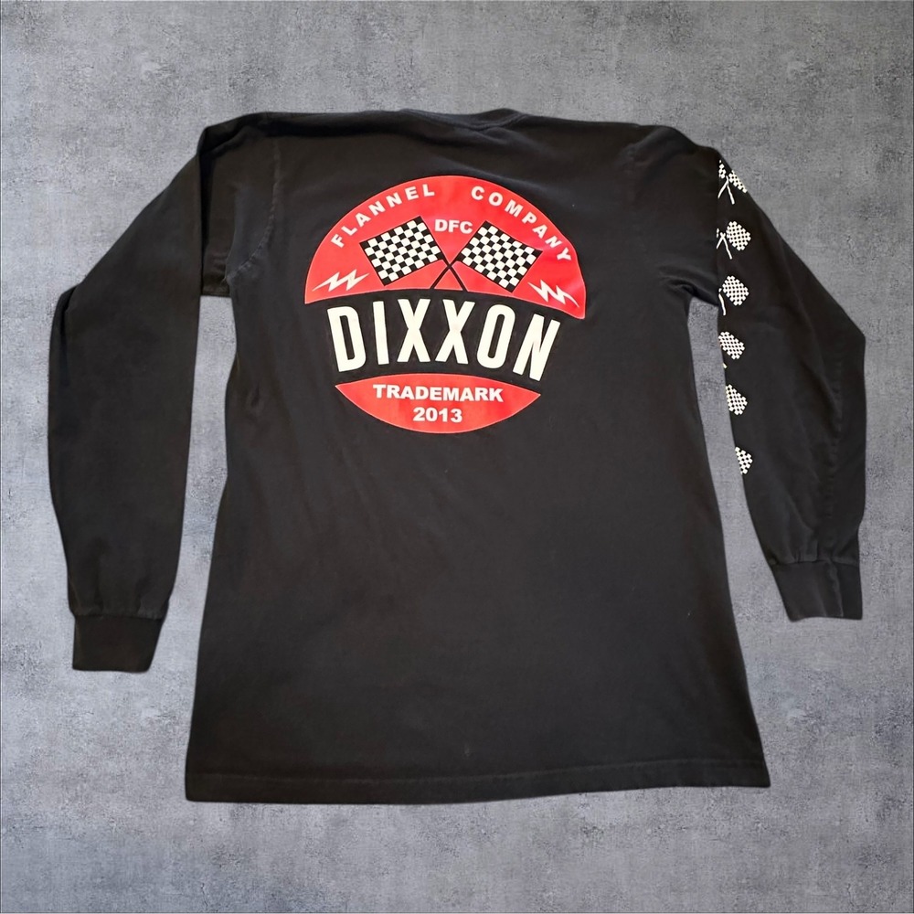 Dixxon Flannel Co‎ Mens L Black Long Sleeve Graphic T-Shirt Checkered Flag Large - Picture 8 of 9